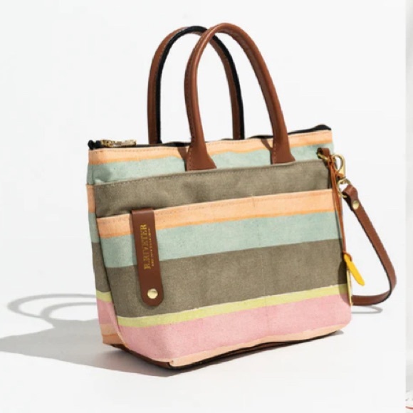 R. Riveter DOT Canvas Satchel Bag Purse Sunset Stripe Leather Crossbody strap